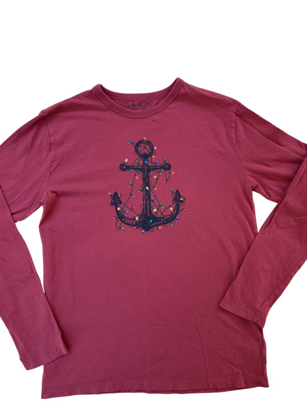 Holiday Lights Anchor Red Long-Sleeve Cotton Tee - kids size XL (12-14)